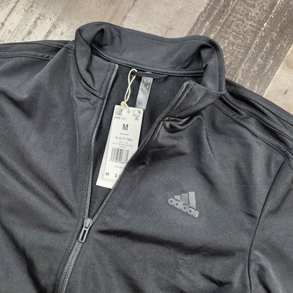 Men's Adidas Size M Medium Tres Three Stripe Black Polyester Track Jacket - Picture 1 of 8